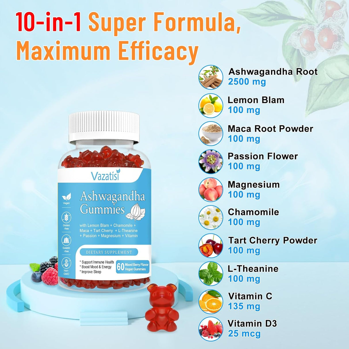 Gomitas de Ashwagandha 2500mg - Suplemento Orgánico 120 Unidades