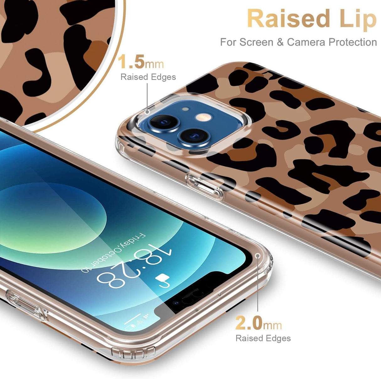 ESDOT Funda para iPhone 12, iPhone 12 Pro con protector de pantalla integrado, funda resistente con diseños de moda para mujeres y niñas, funda protectora para iPhone 12/12 Pro de 6.1 pulgadas, hermoso guepardo