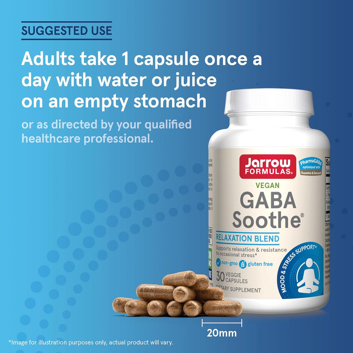Suplemento GABA Soothe Jarrow, Relajación, 30 cápsulas veganas