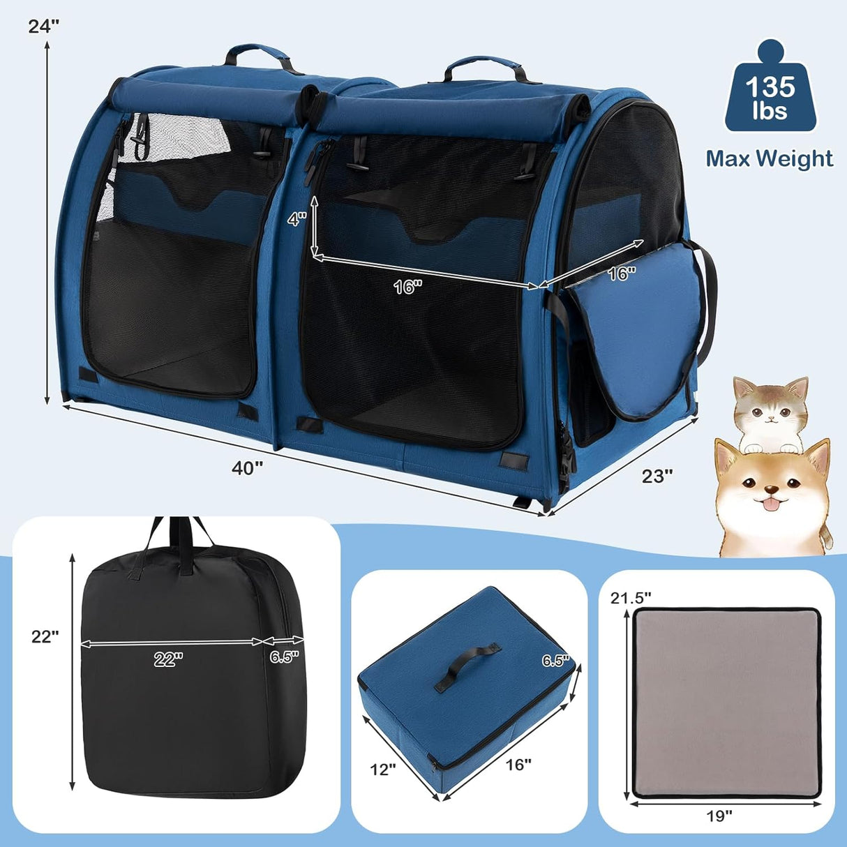 Transportín para gatos PETSITE, con compartimentos y hamacas