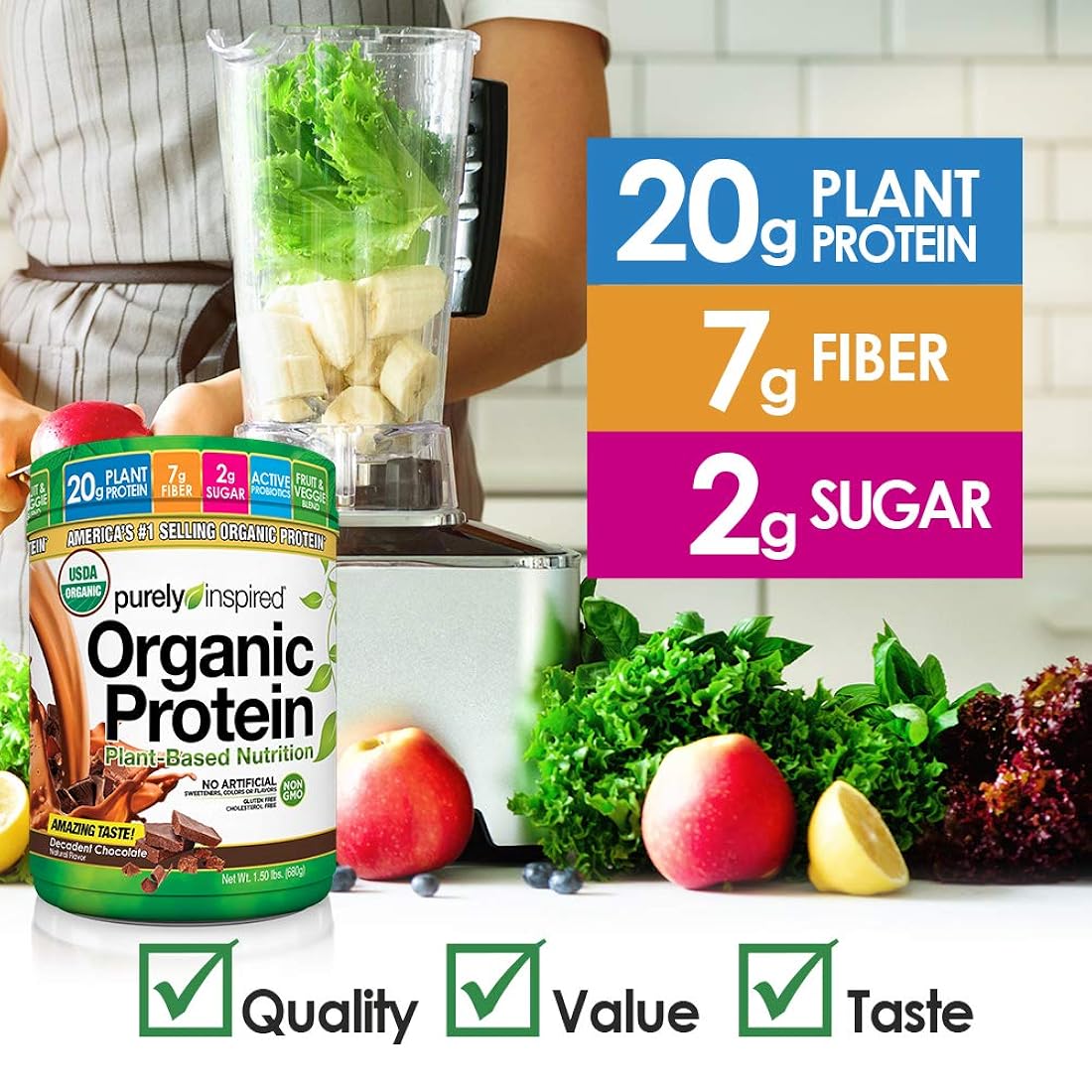 Polvo de batido de proteínas orgánicas.