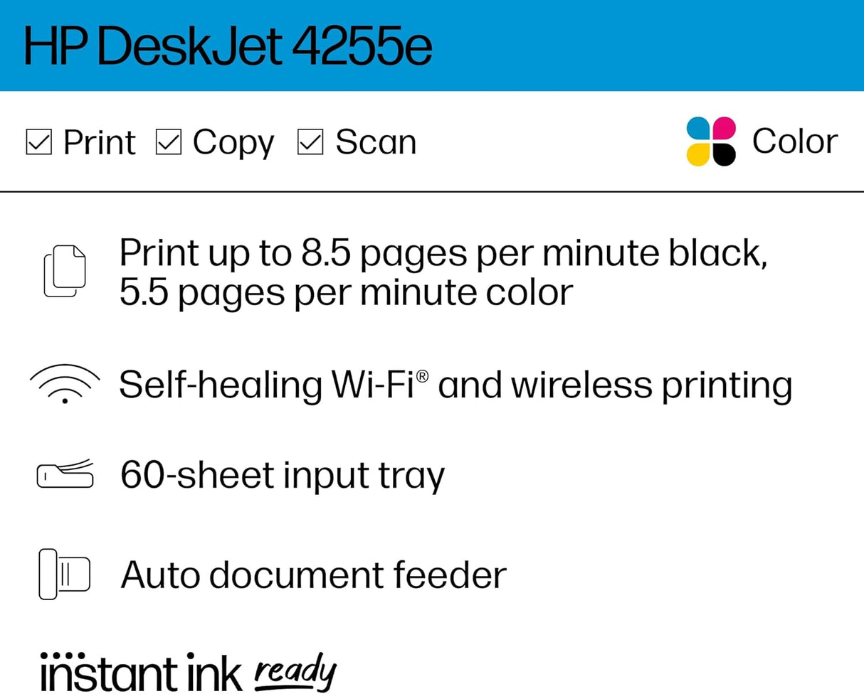Impresora Multifuncional HP DeskJet 4255e, Incluye 3 meses de tinta