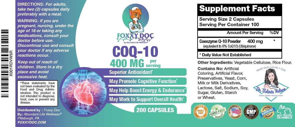 CoQ10 Suplemento Foxxy Doc 400mg 200 cápsulas