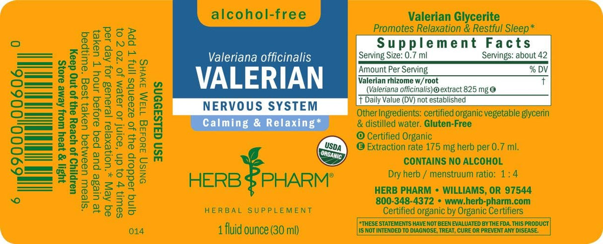 Suplemento Orgánico Sin Alcohol Raíz de Valeriana Glycerita