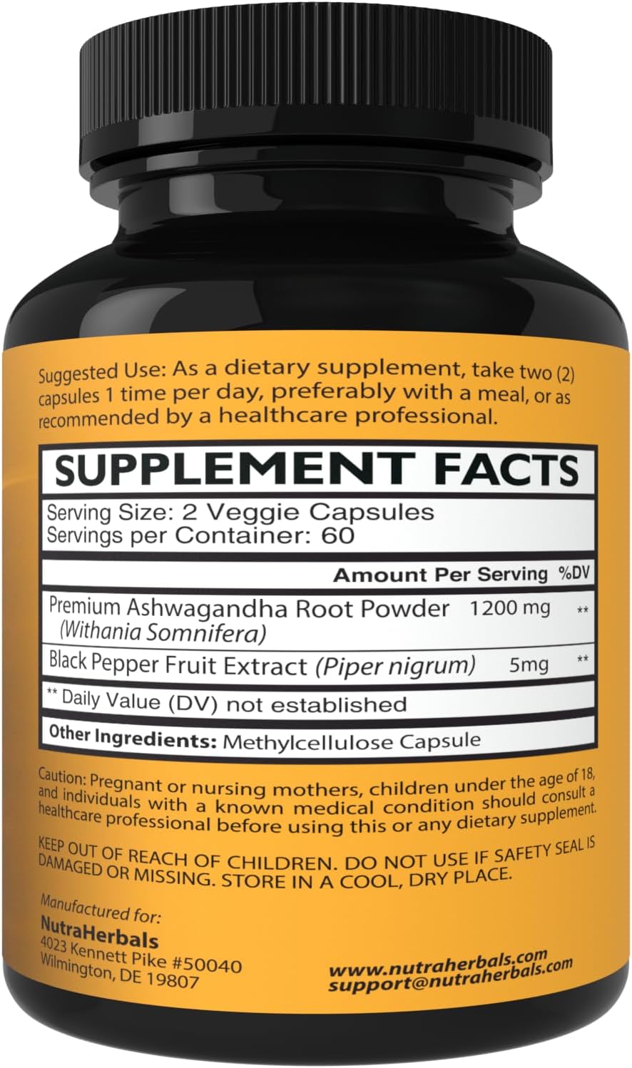 Suplemento de Ashwagandha 1200mg con Pimienta Negra - 120 Caps