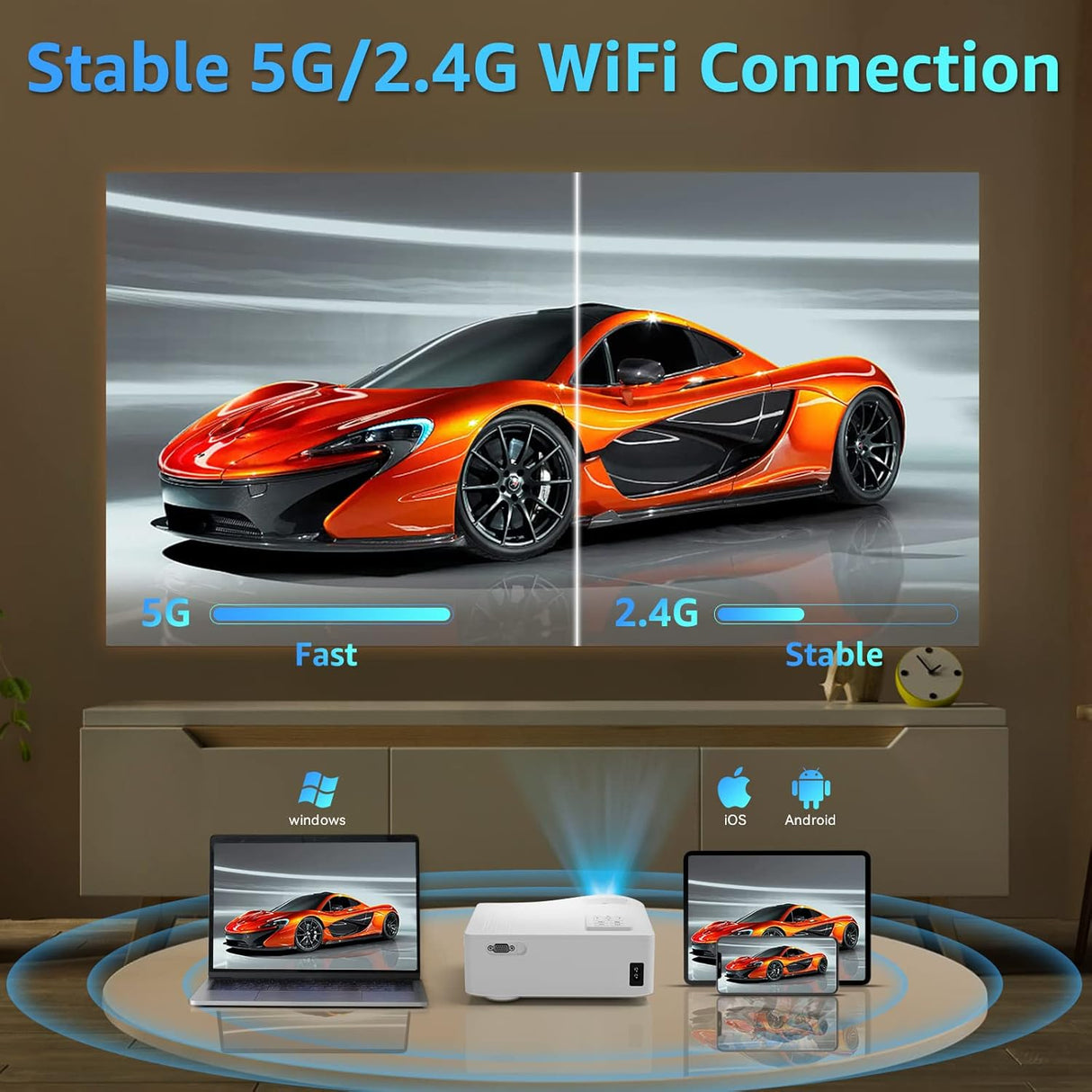 Proyector 5G WiFi Bluetooth 1080P 350 22000L Compatible con TV