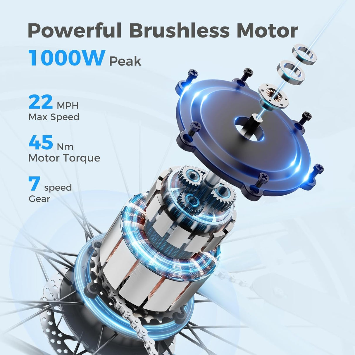 Bicicleta eléctrica Jasion CB1, 1000W, 450Wh, 26'', 7 velocidades