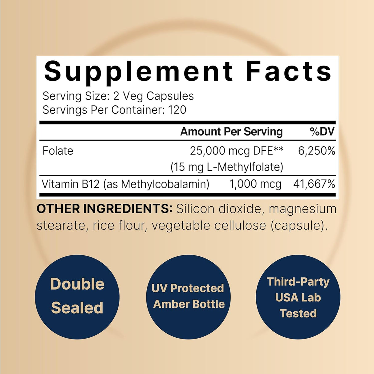 Suplemento NatureBell L Metilfolato 15 mg (5-MTHF) 180 cáp