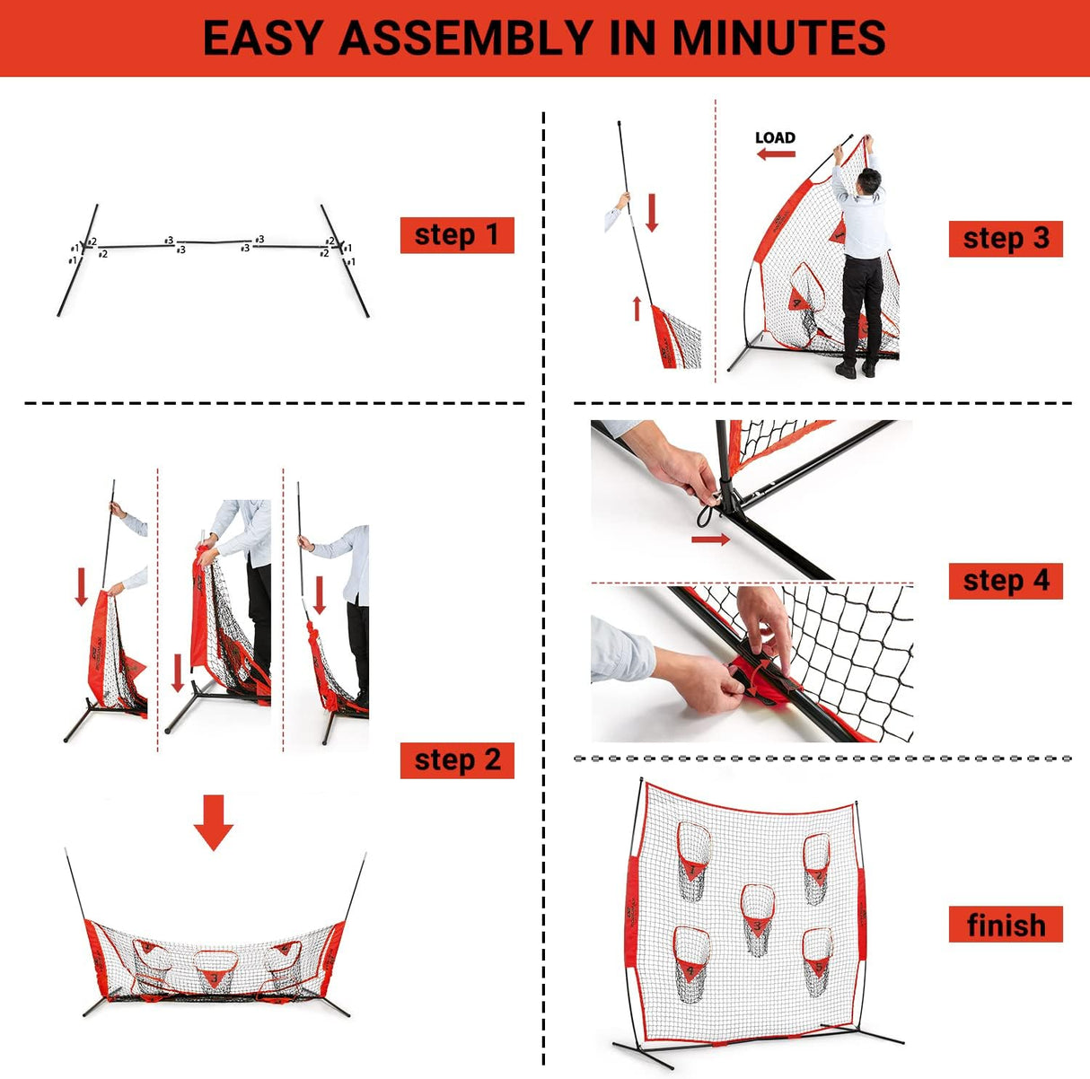 Red de lanzamiento portátil para entrenador de fútbol, 8x8 pies con 5 bolsillos