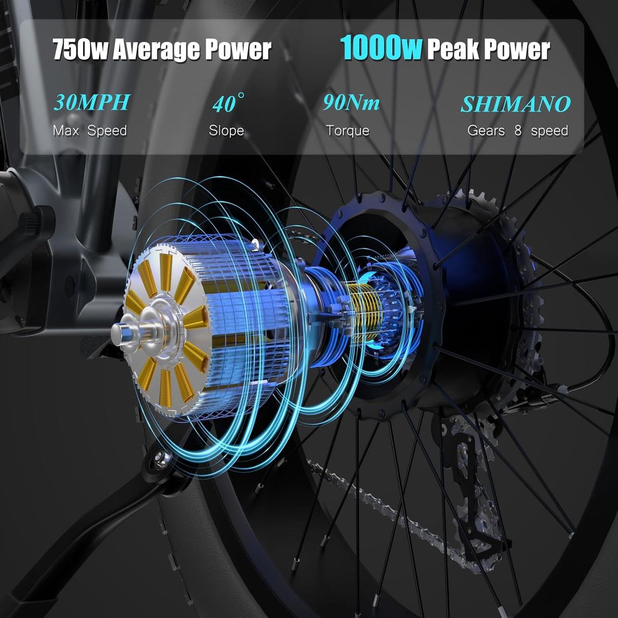 Bicicleta Eléctrica DAMSON 1000W 48V 30AH 26 Fat Tire Full Suspension