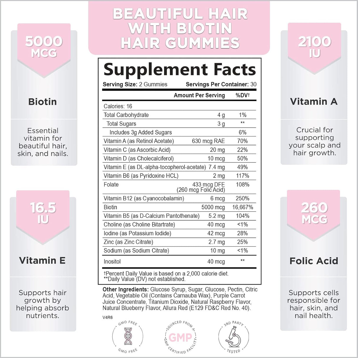 Suplemento Gomitas de vitaminas para el cabello con biotina