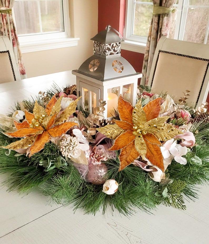 Flores de Poinsetia Artificiales, Set de 4, 12'' para Decorar