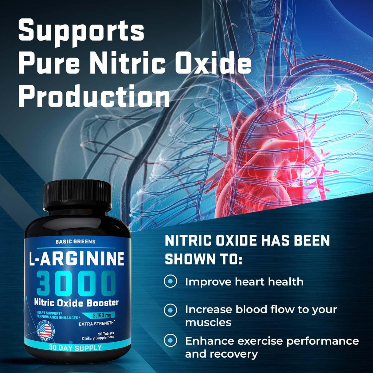 Suplemento L arginina para hombres y mujeres 90 tabletas