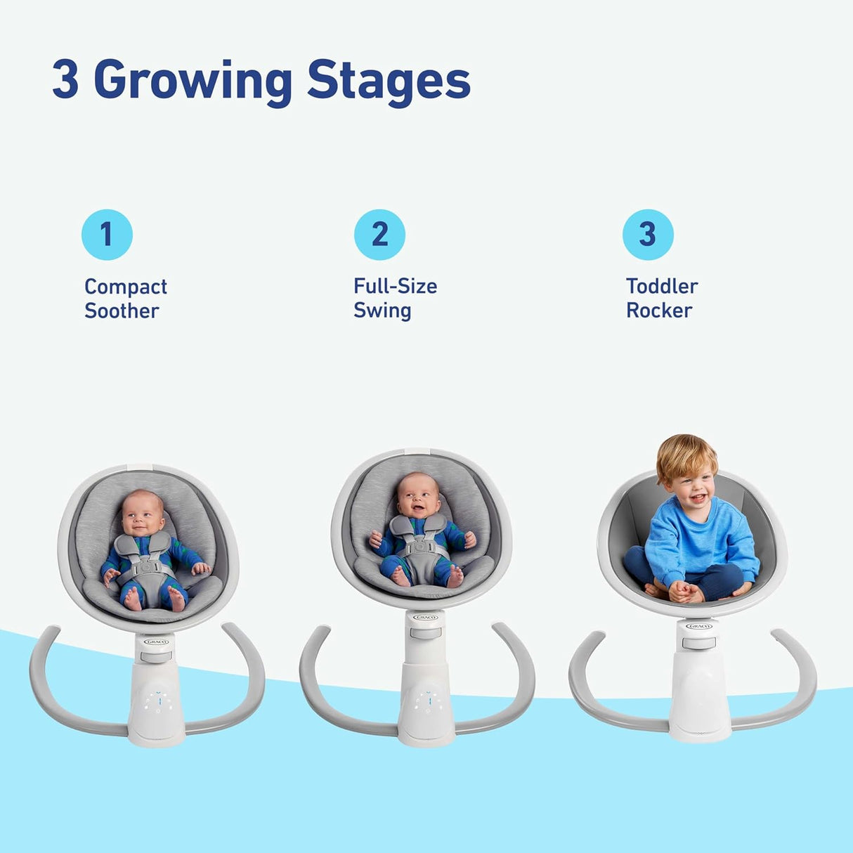 Graco Soothe 'n Sway - Columpio Bluetooth 3 en 1 para bebé, crece con tu hijo, múltiples ajustes relajantes y conectividad Bluetooth