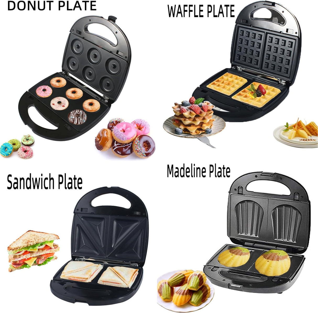 Waffle Maker 10 en 1, 750W, Placas Removibles, Compacto