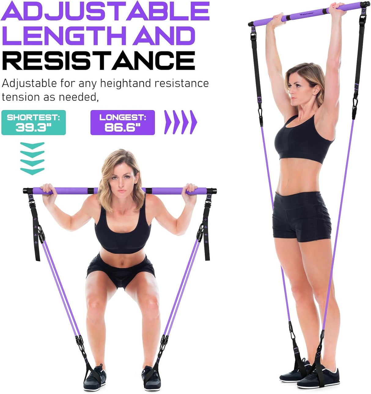 Barra de pilates con bandas de resistencia, multifuncional