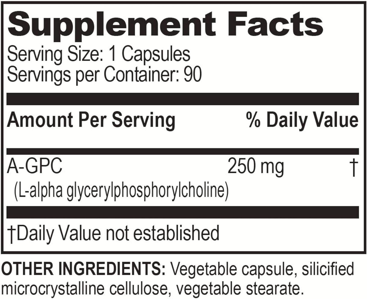 Suplemento Cerebral Alpha-GPC Ultra, 500 mg, 90 Servicios