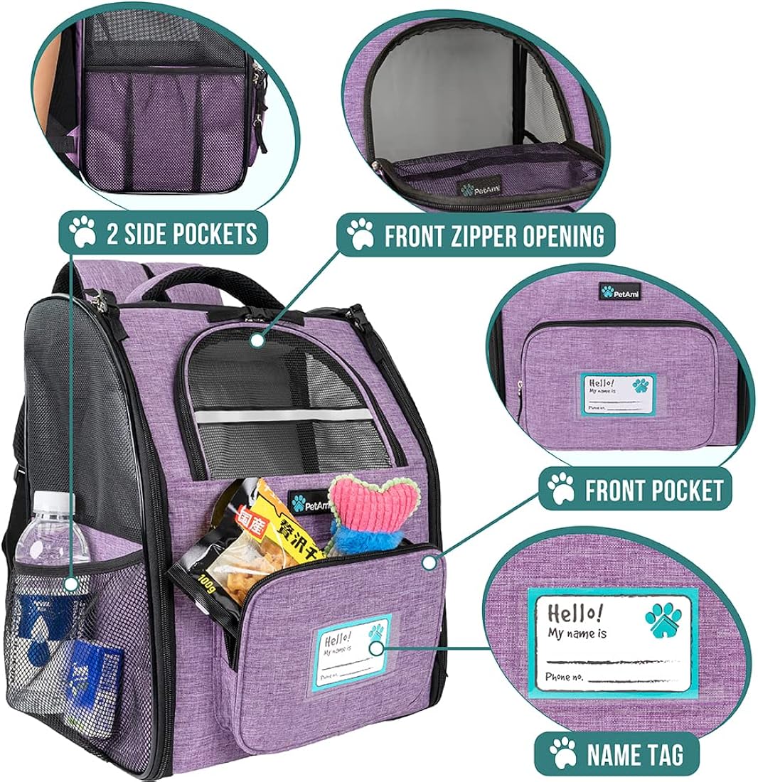 Mochila de lujo para gatos diseño ventilado lila