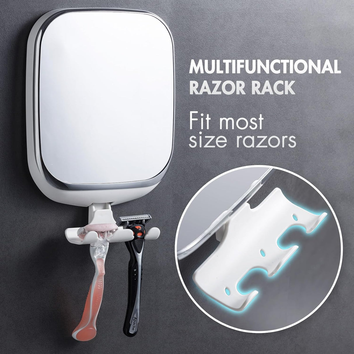 Espejo de ducha antivaho con soporte para maquinilla