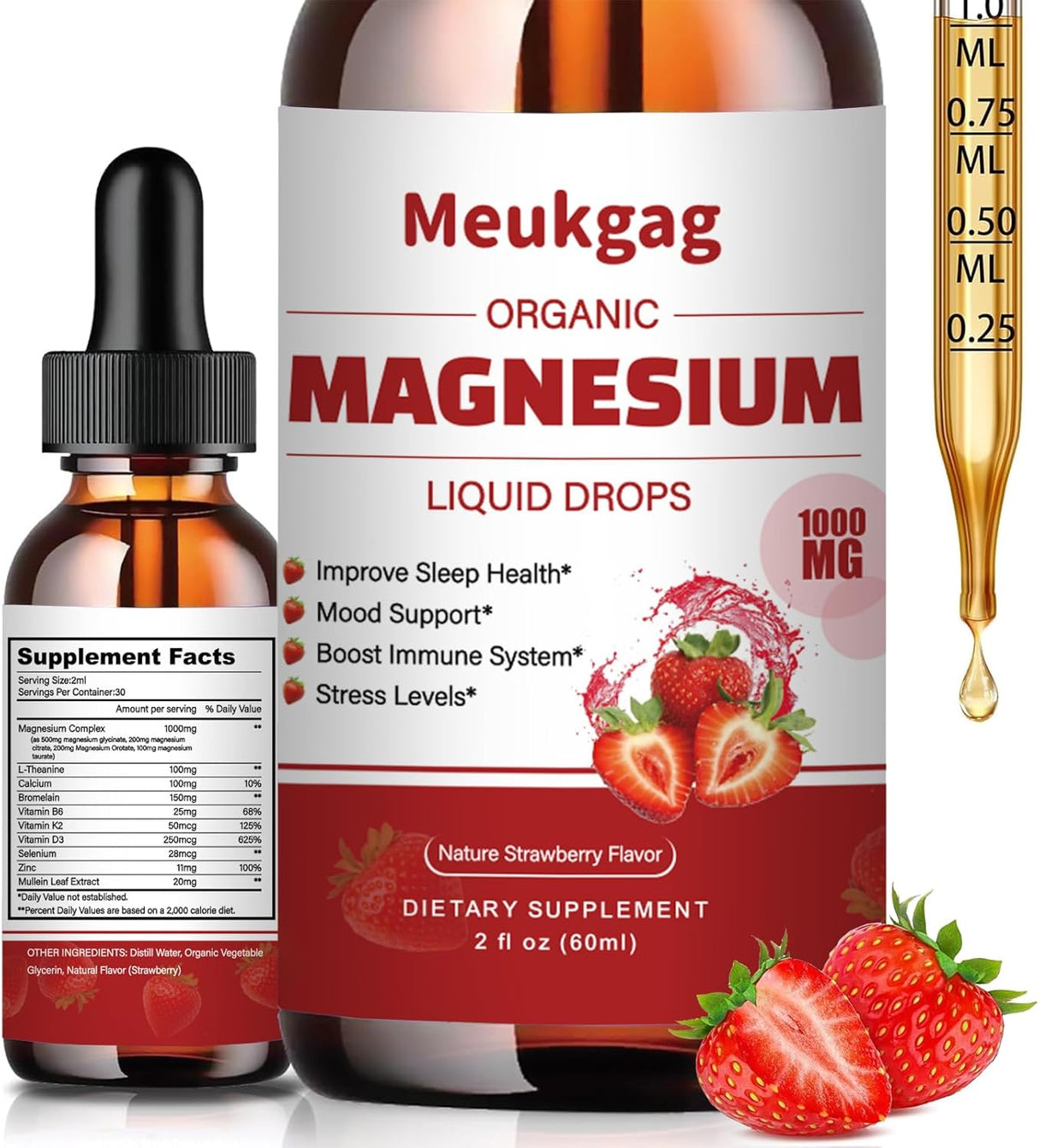 Suplemento Líquido de Magnesio Glycinato 1000mg con Bromelina, D3, B6 y K2