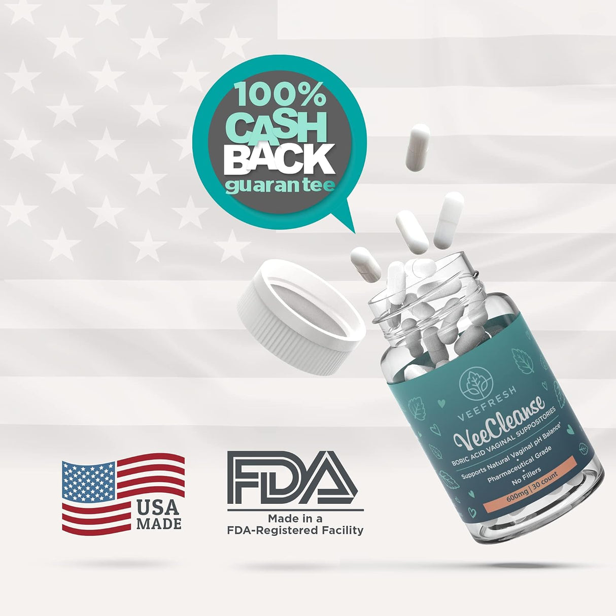 VeeFresh - Supositorios vaginales de ácido bórico VeeCleanse