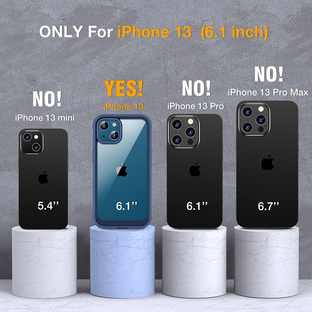 Miracase Funda compatible con iPhone 13 de 6.1 pulgadas, 2021 carcasa transparente de cristal de cuerpo completo con protector de pantalla de cristal templado 9H incorporado para iPhone 13, azul oscuro