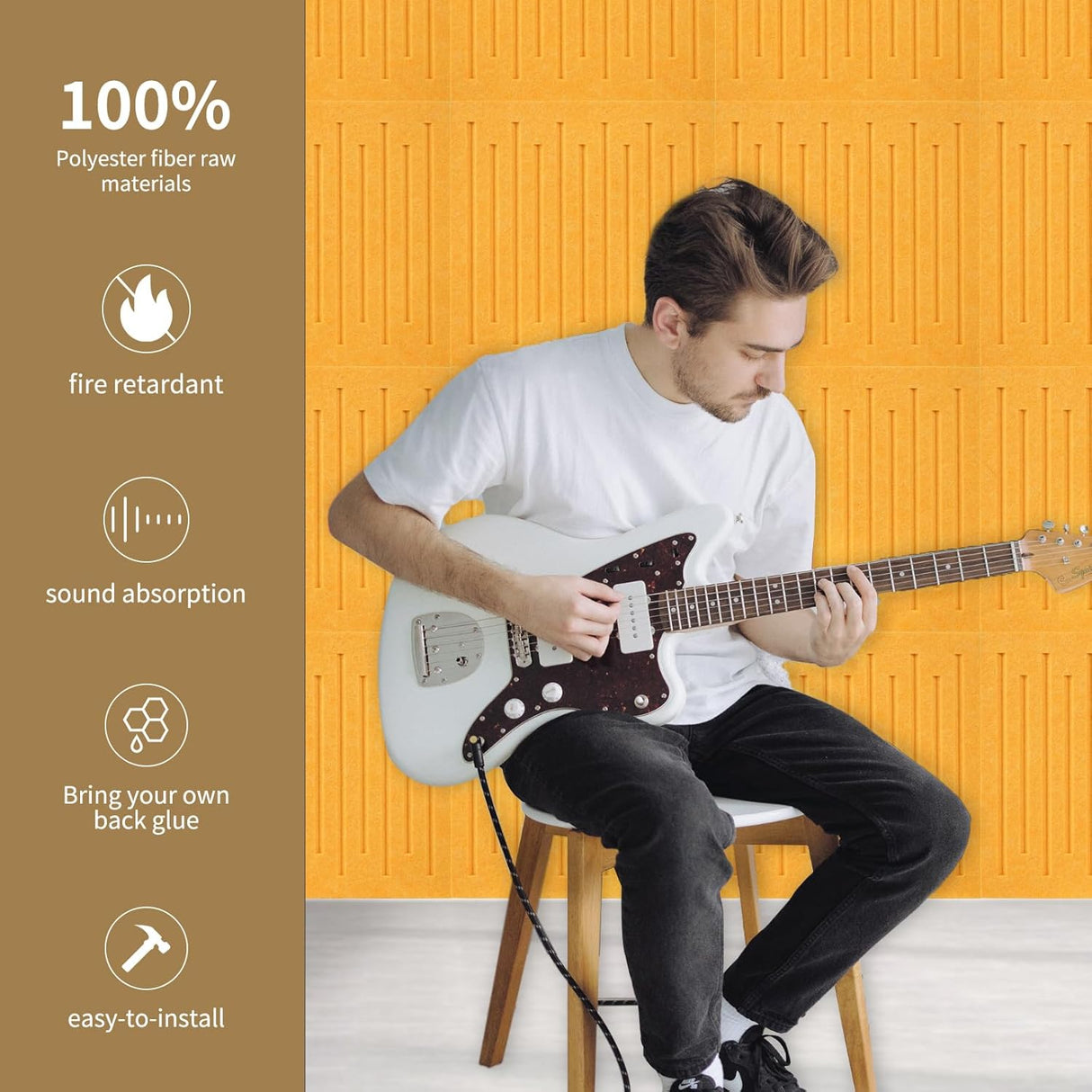 Paneles Acústicos Autoadhesivos 12 x 12 - 12 Pack, Alta Densidad