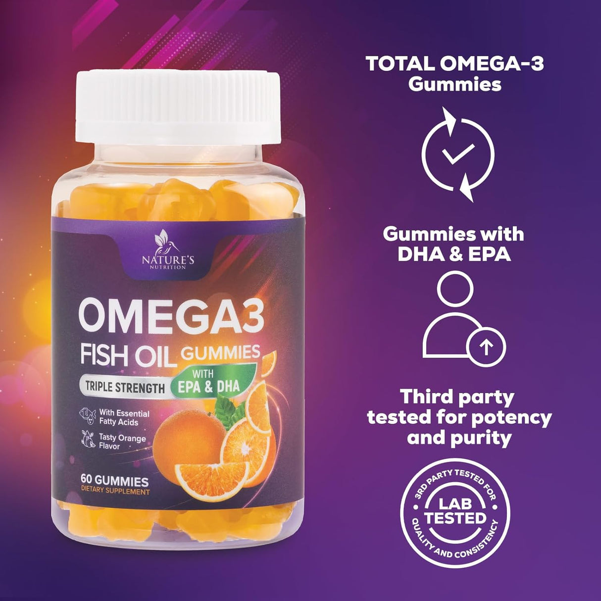Omega-3 Gummies, Fish Oil, Adults & Kids, 60 cts