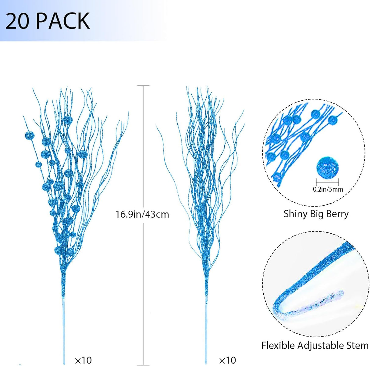 20 Piezas Decoraciones de Árbol de Navidad, Picks y Ramas