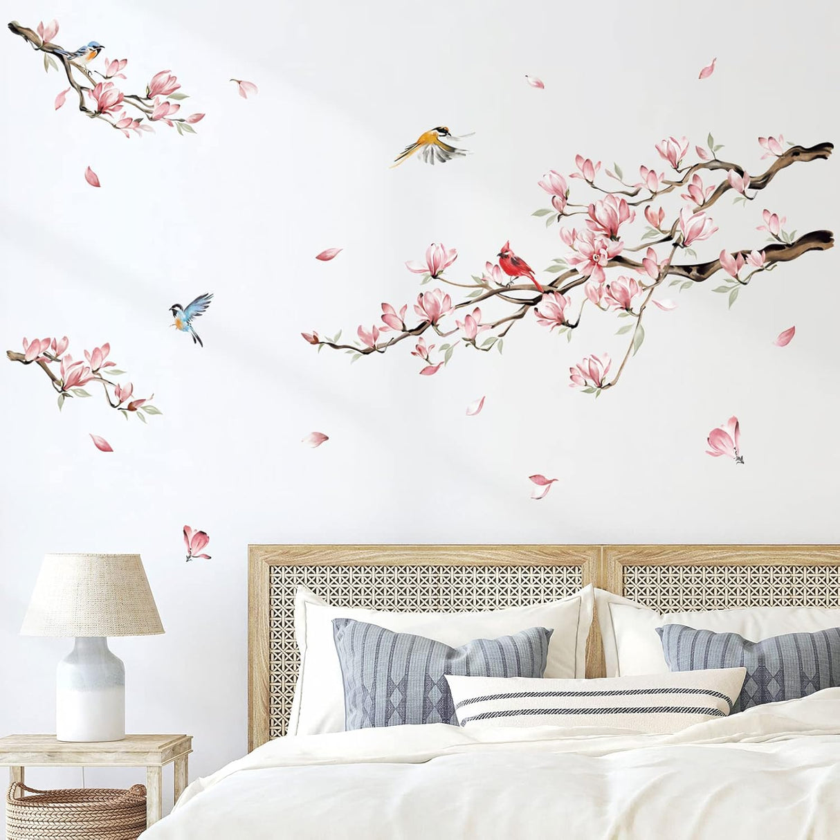 Decalmile Vinilos de Pared Flores Magnolia y Pájaros