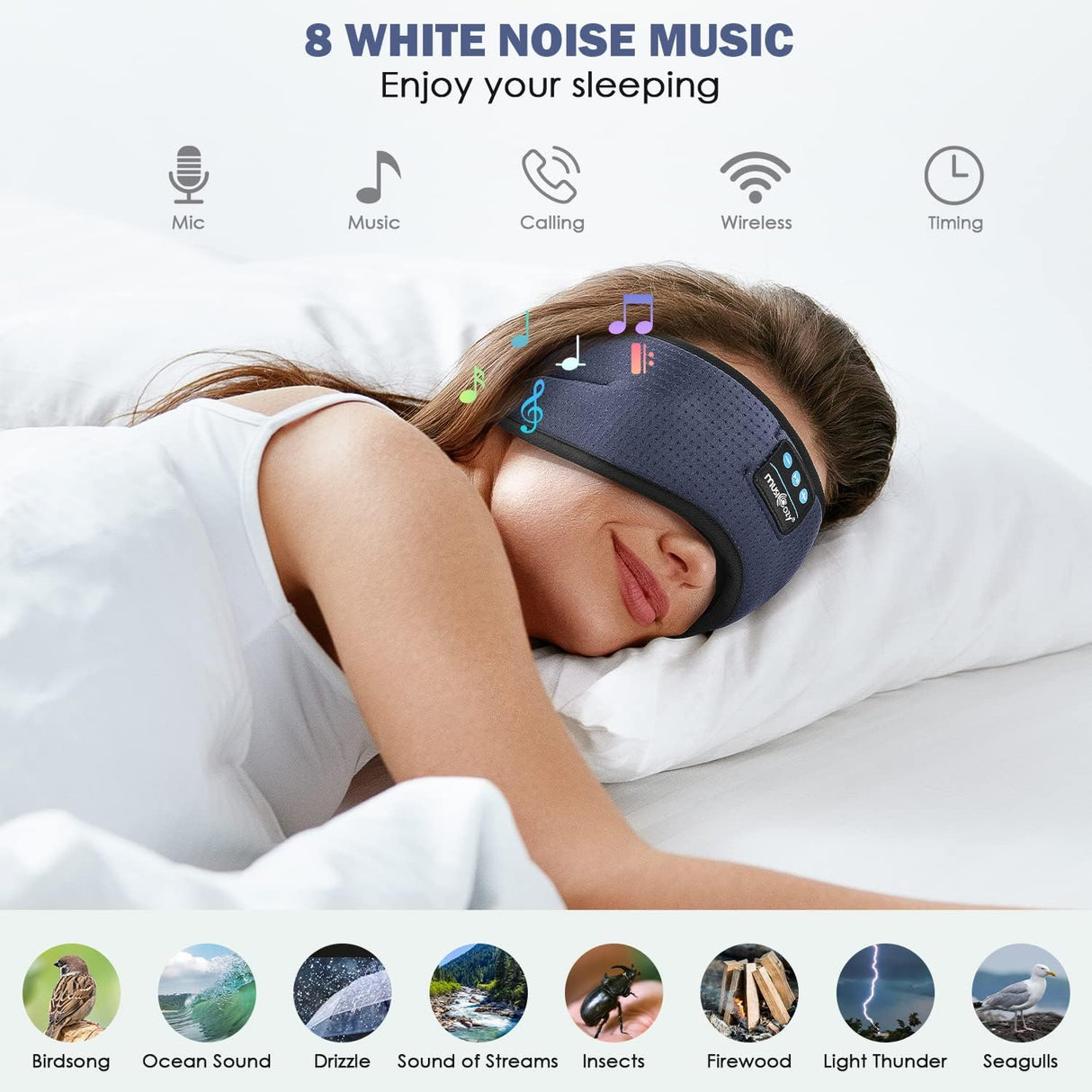 Auriculares Bluetooth para dormir MUSICOZY con ruido blanco 3D