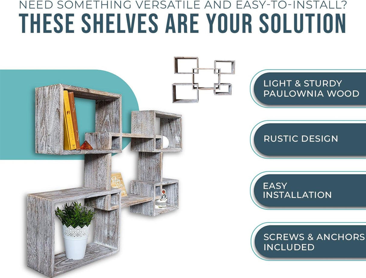 Estanterías Flotantes Cuadradas Rústicas - Set de 5 - Incluye Tornillos