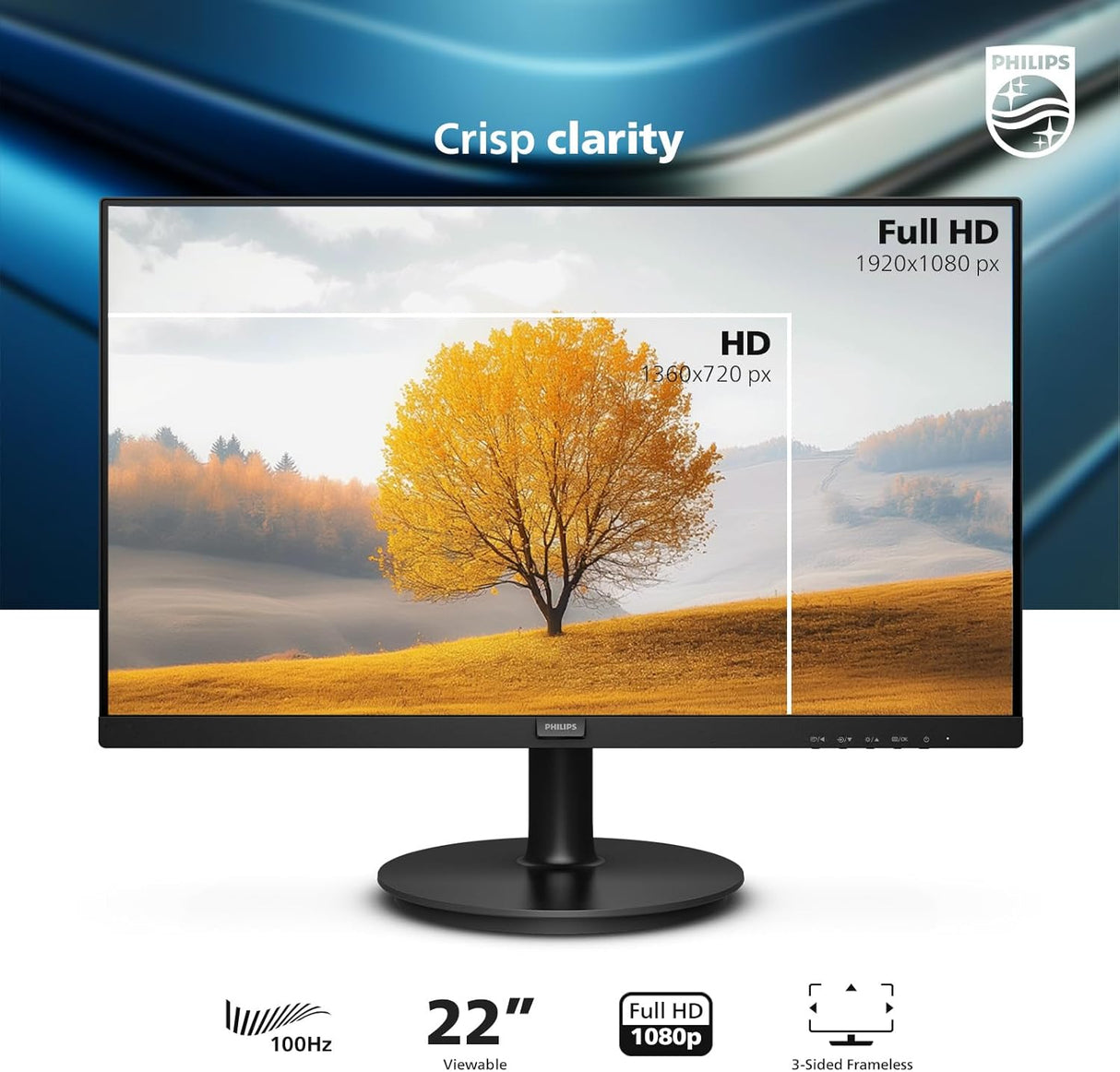 Monitor PHILIPS 22'' FHD 100Hz, HDMI, VGA, Adaptive Sync, 221V8LB