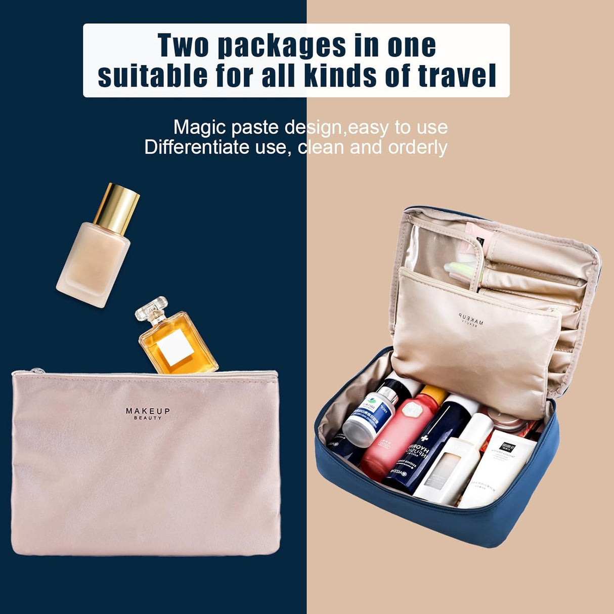 porta maquillajes color azul marino Queboom