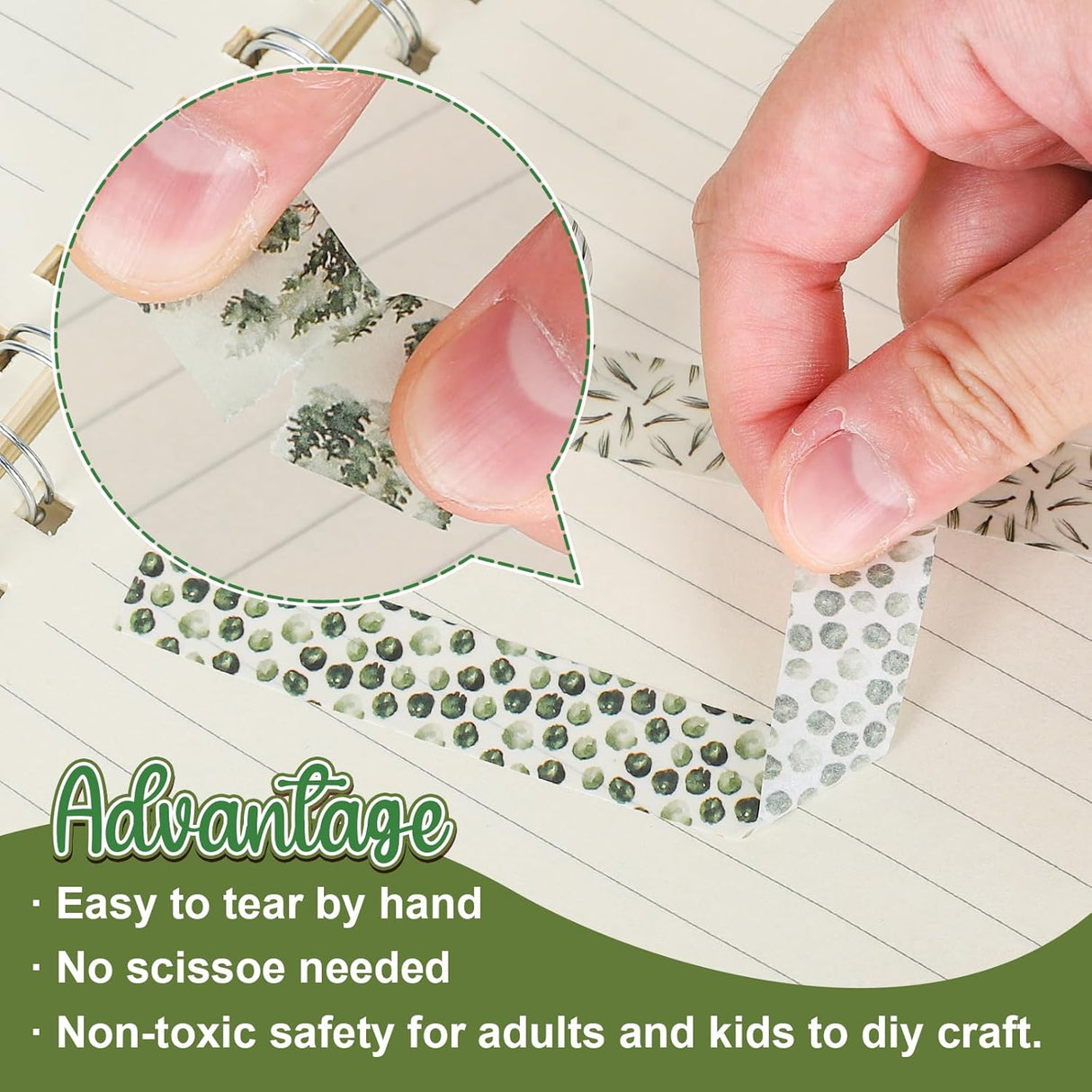 Whaline 12 rollos de cinta Washi de bosque de Navidad, acuarela, bosque, vegetación, plantas, árboles verdes, cinta adhesiva decorativa para Navidad, álbumes de recortes, diario, calendario, manualidades, envoltura de regalos