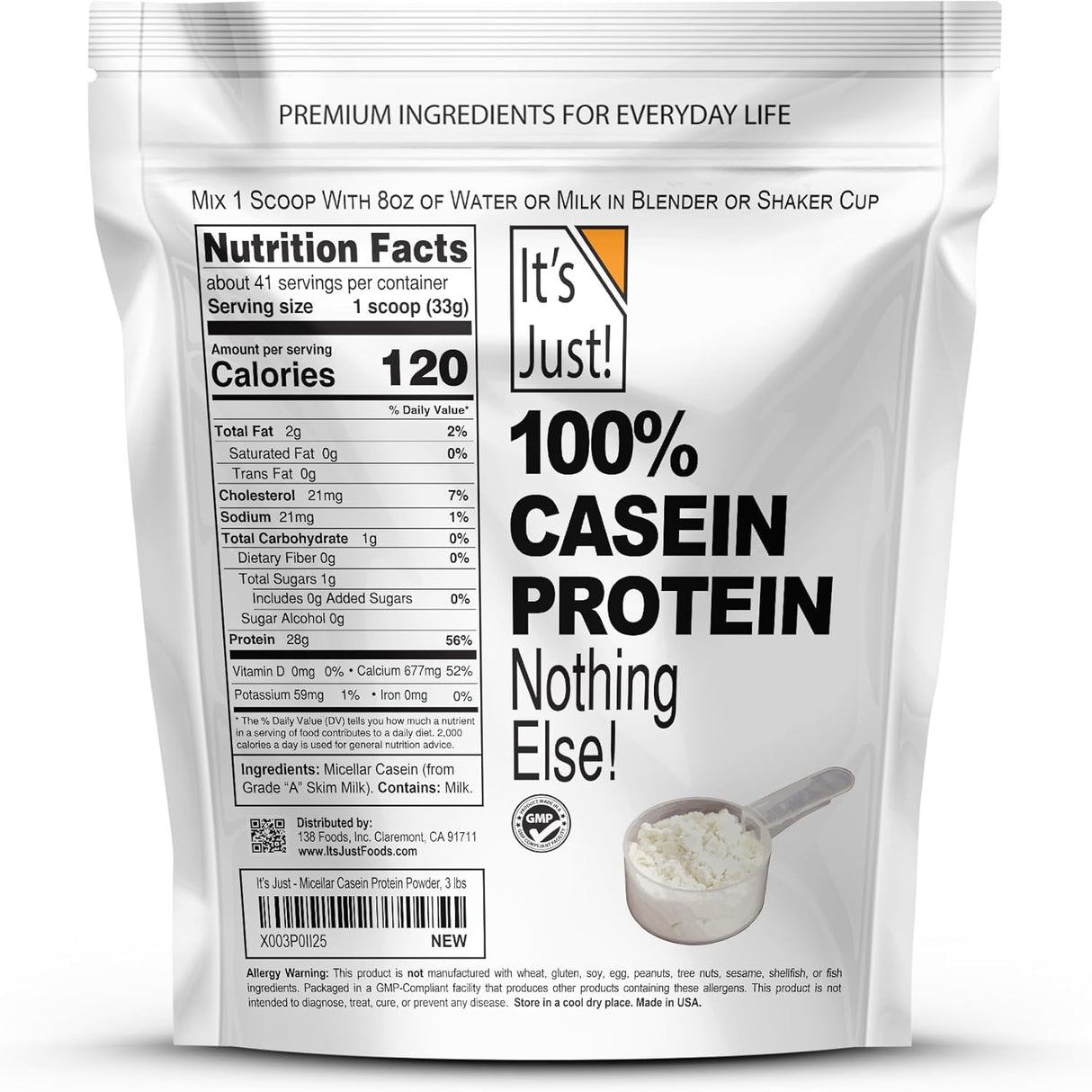 Proteína de Caseína 100% Sin Sabor Made en EE.UU. 3lb