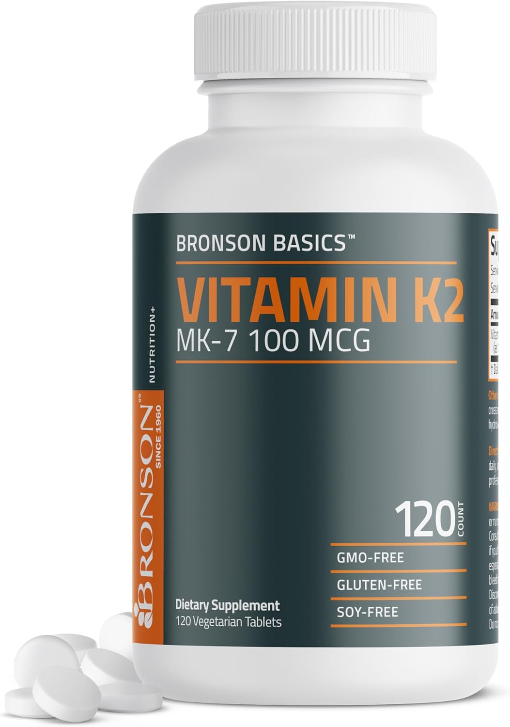 Suplemento de Vitamina K2 MK-7 Bronson, 100 MCG, 120 Tabletas