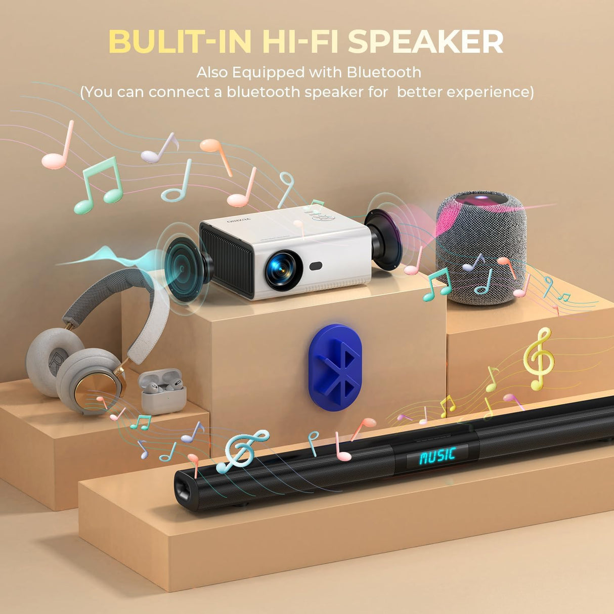 Proyector Mini YUZINO Full HD 1080P, WiFi, Bluetooth, 2024