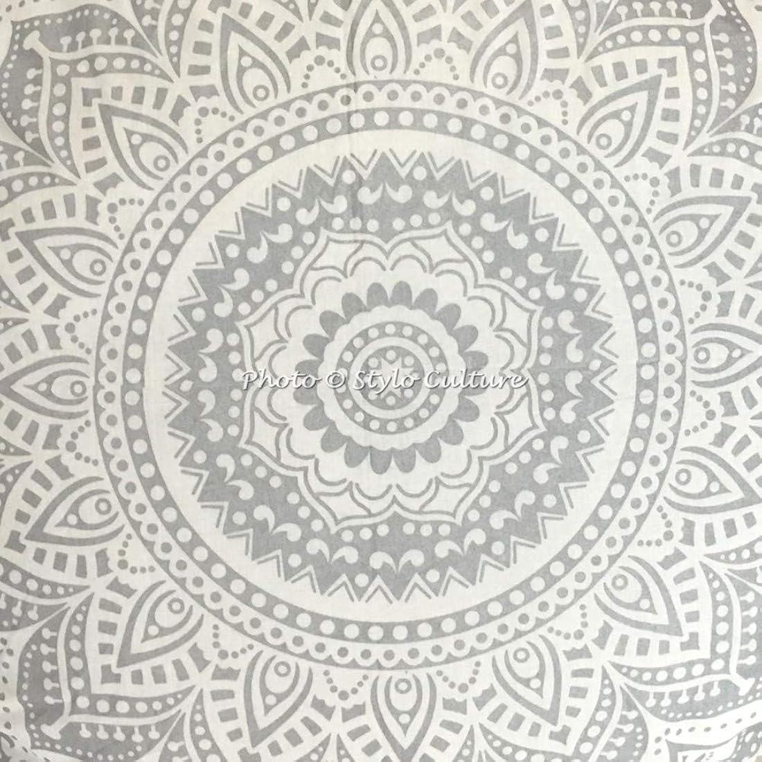 Stylo Culture Cojín de meditación indio para piso, diseño de mandala, funda de cojín impresa plateada, 32 x 32 pulgadas, decoración redonda decorativa grande, para asiento, asiento de tuffet, funda de