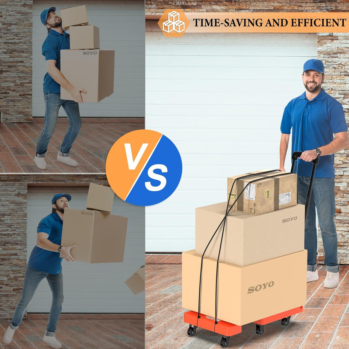 Carretilla Plegable SOYO, 500lbs, 6 Ruedas, 2 Cuerdas Elásticas