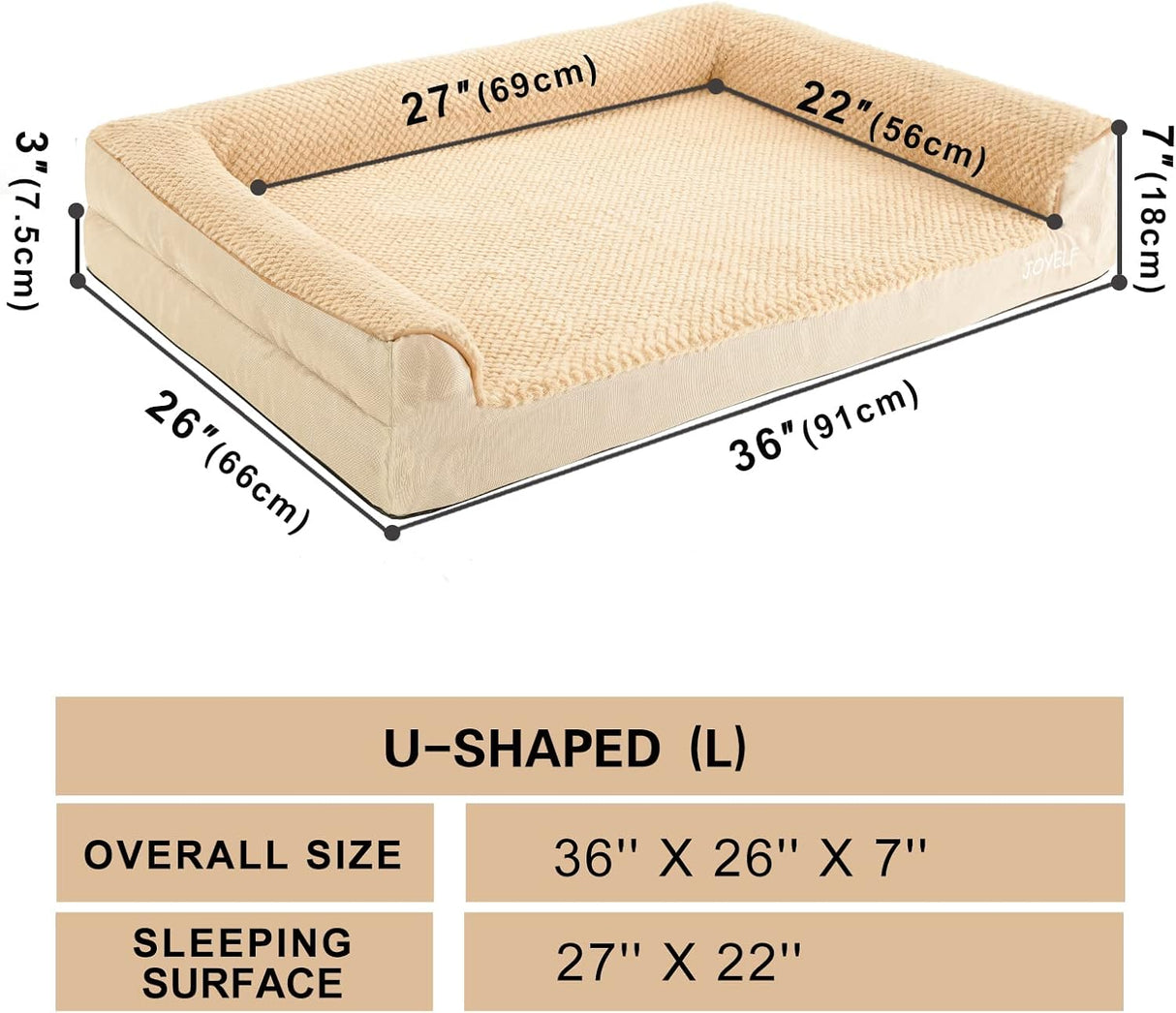 Cama ortopédica para perros grandes JOYELF, espuma, lavable, U-shaped