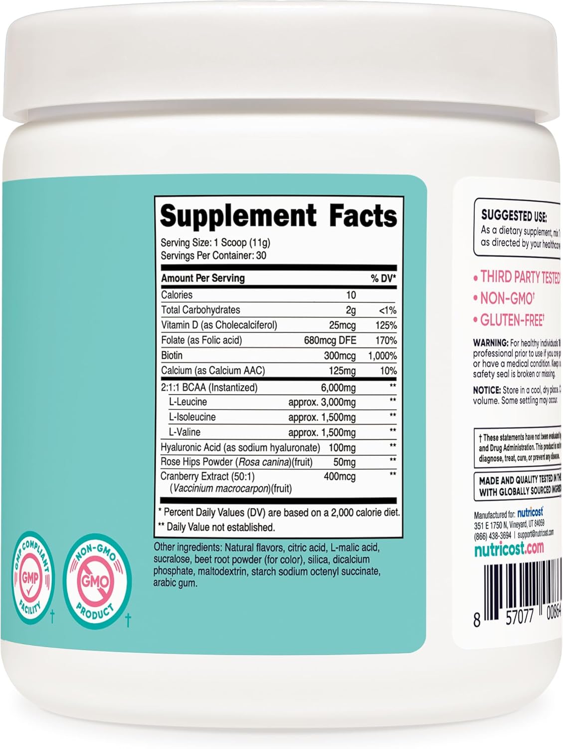 BCAA para Mujeres Nutricost - Sin GMO, 30 Porciones