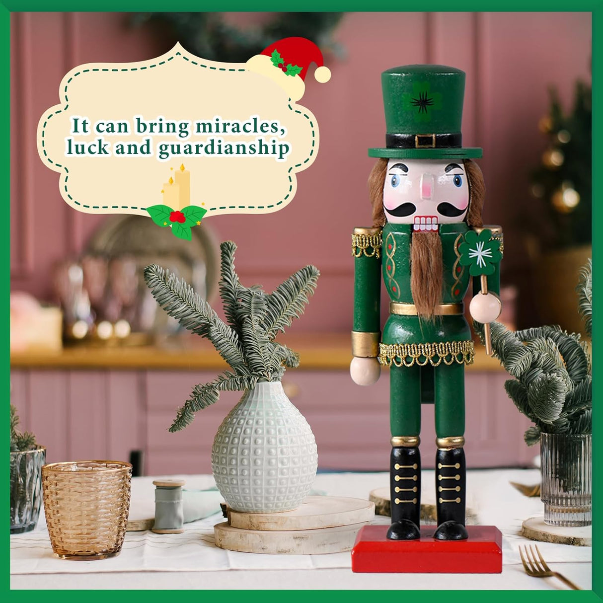 Adornos Navideños de Trébol de Cuatro Hojas - Figuras de Madera