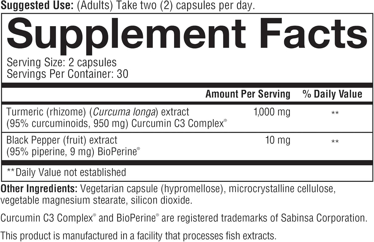 Suplemento de Cúrcuma Extra Fuerte Youtheory 1000 mg 60 Cápsulas
