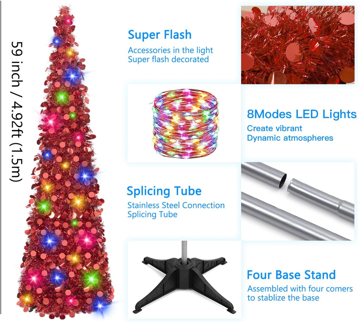 Árbol de Navidad MACTING de 5ft con luces, fácil de montar