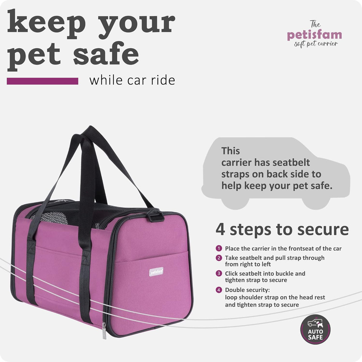 Transportín fácil para gatos medianos y perros pequeños, petisfam