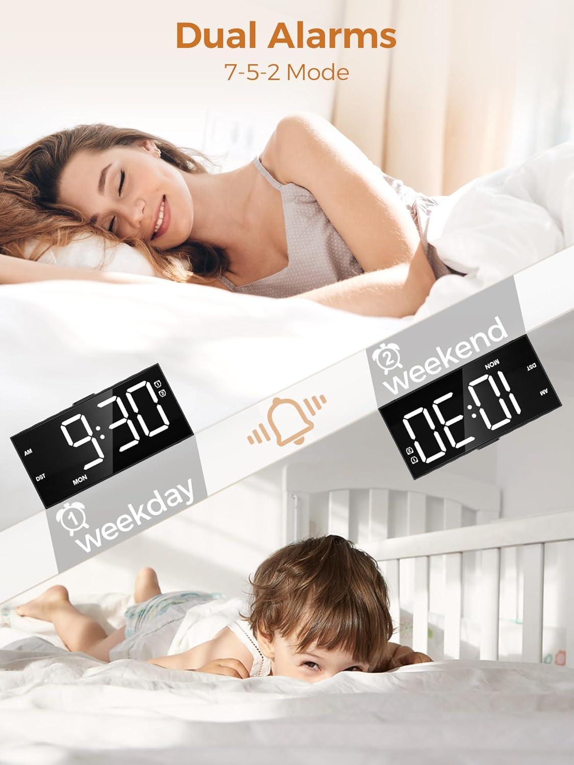 Reloj Despertador Digital con Números Grandes y 2 Alarmas