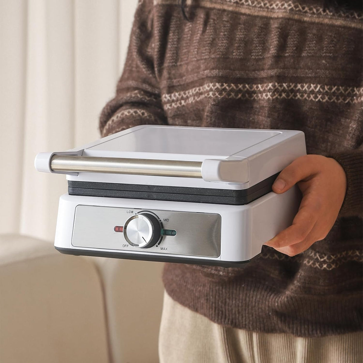 Máquina de Waffles 2 Rebanadas, Antidesbordamiento, 1200W