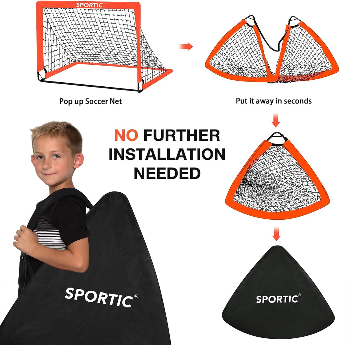 Pack 2 porterias de futbol con redes desplegables