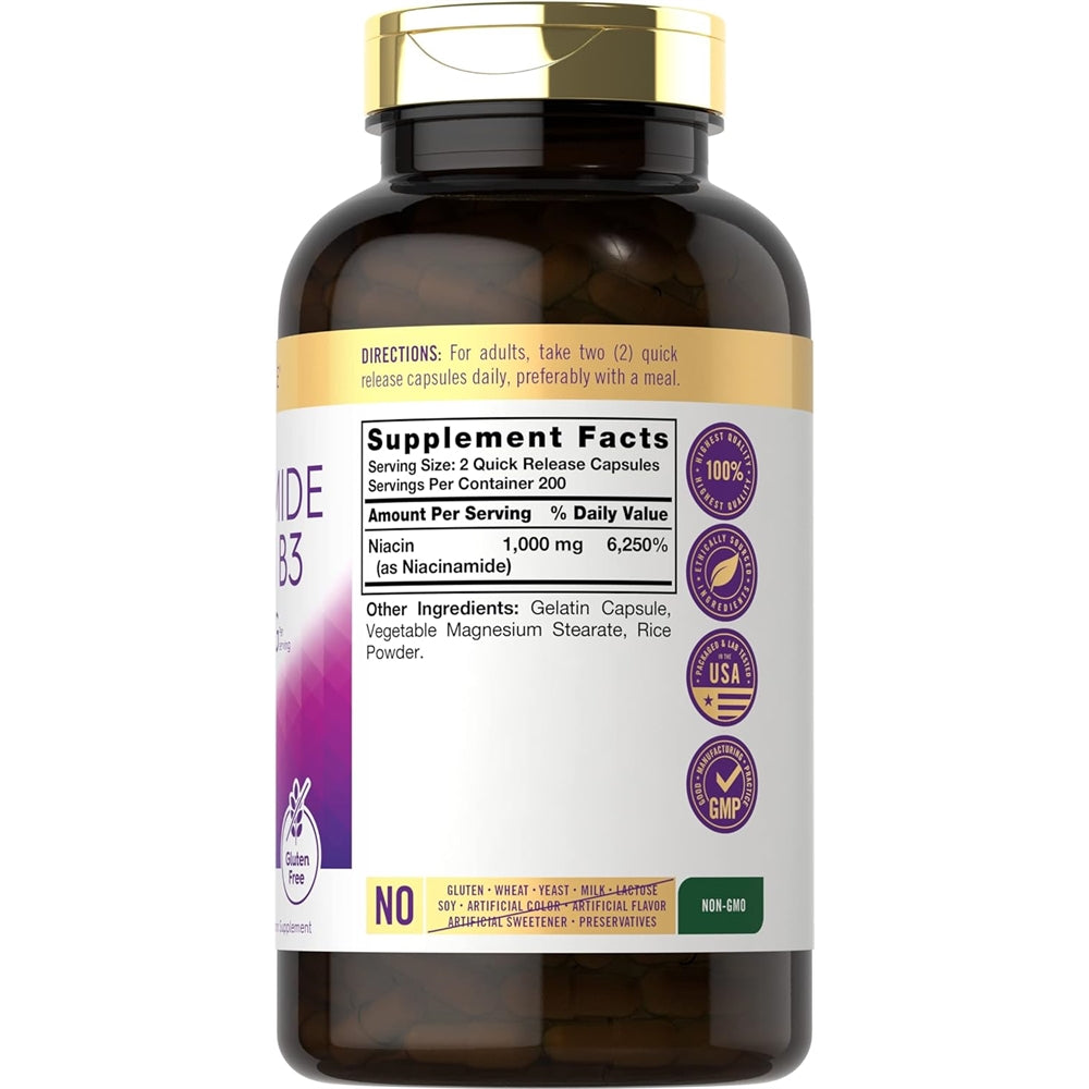Suplemento Niacinamida Vitamina B3 1000 mg 400 cápsulas